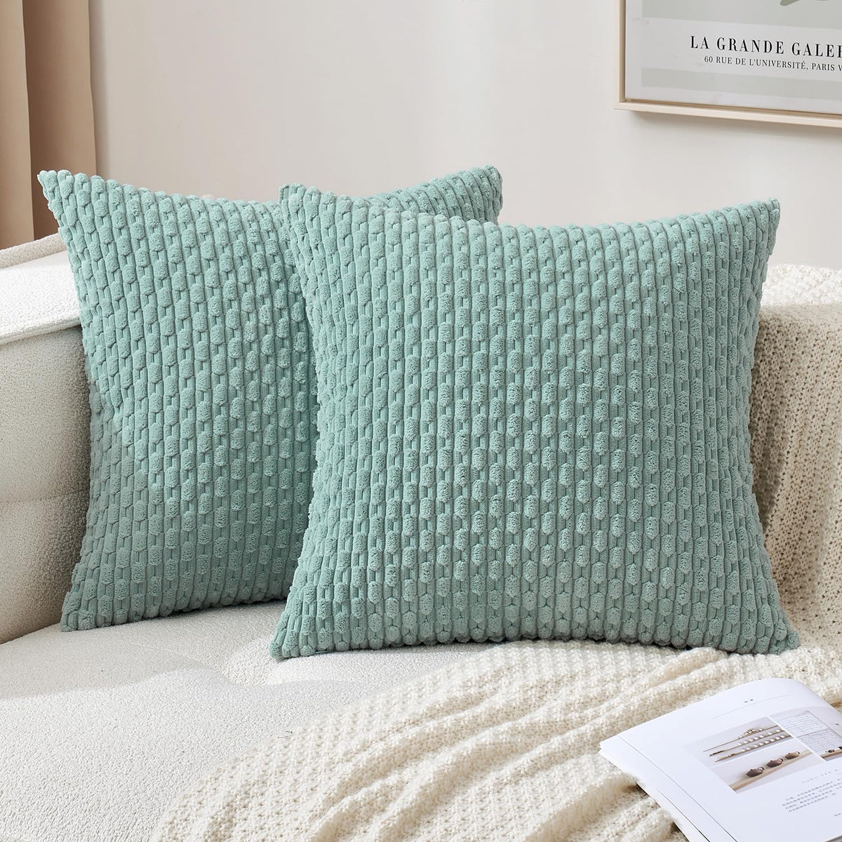MIULEE Decorative Throw Pillow Covers 20x20 Sage Green Textured Corduroy