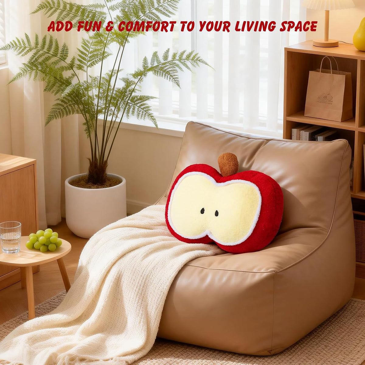 LANPU Cute Apple Slice Plush Pillow – Soft Stuffed Fruit Cushion for Couch