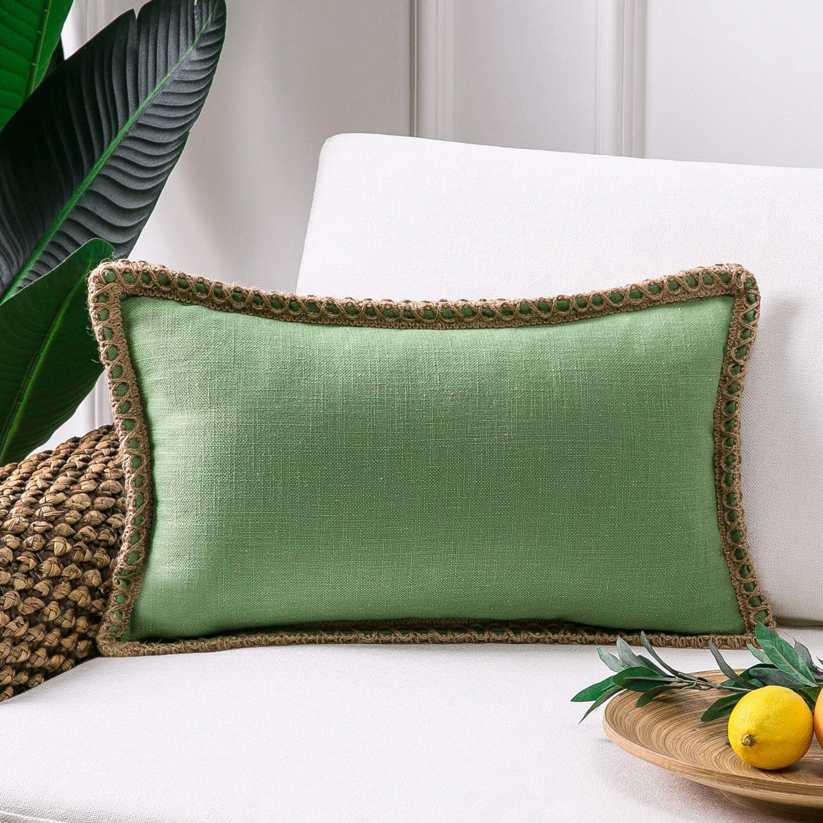 Phantoscope Pack of 2 Coastal Aqua Pillow Covers 18x18, Textured Polyester with Rope Trim, Fade Resistant Vintage Turquoise Blue Decorative Cushion Cases, Hidden Zipper, Farmhouse Boho Beach Decor