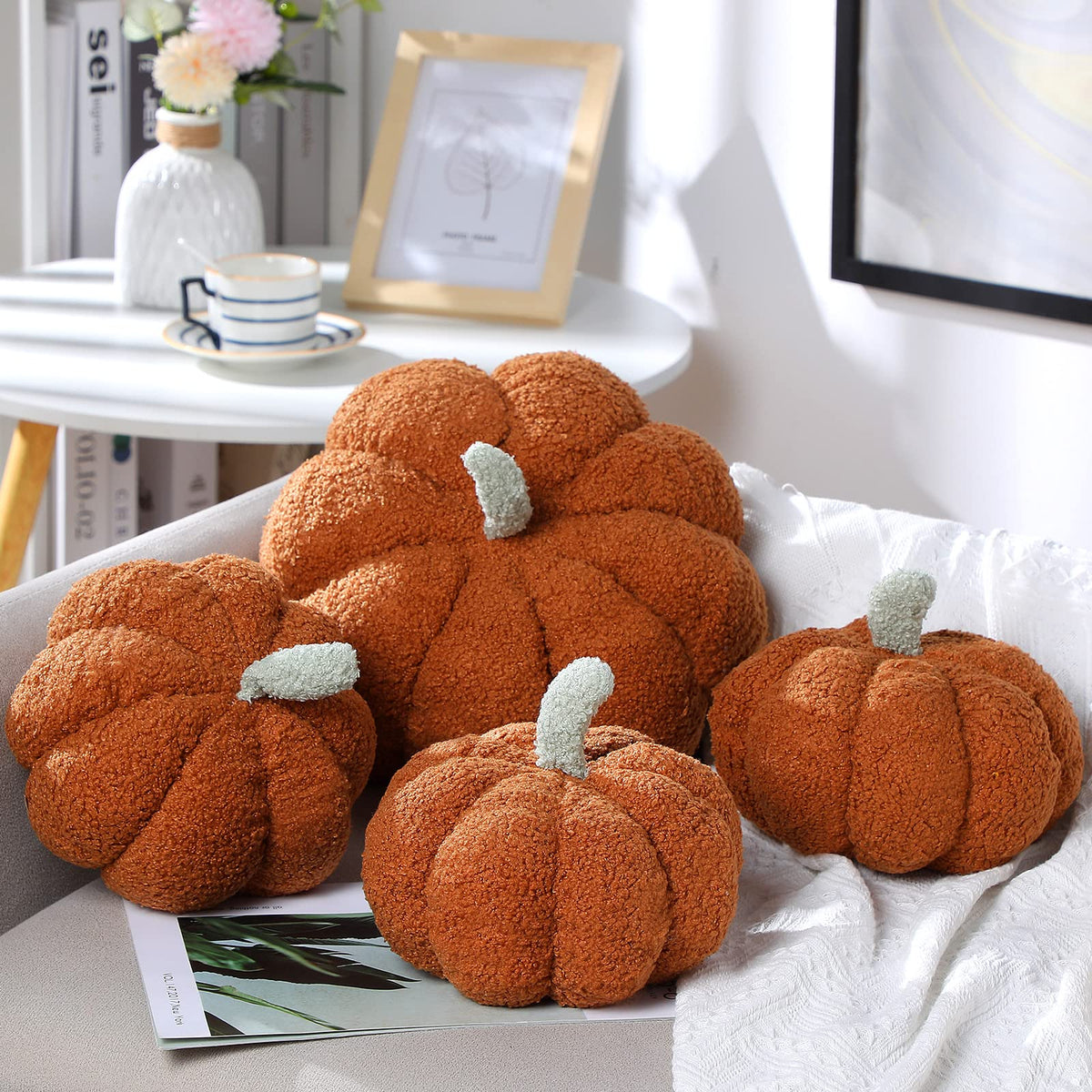 Kajaia 4 Pcs Pumpkin Pillow Fall Decor Thanksgiving, Vintage Color