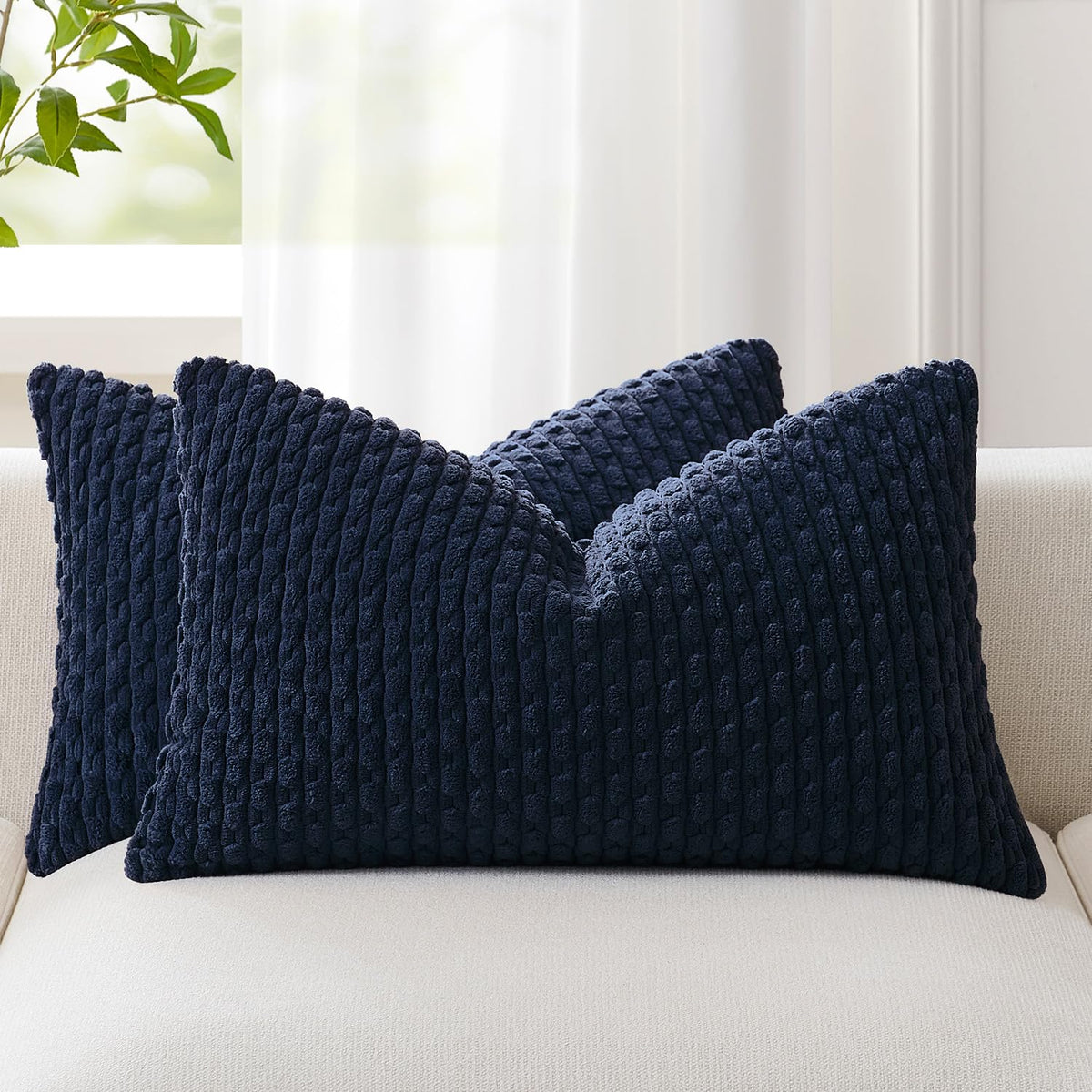 Kevin Textile Soft Corduroy 18x18 Inch Pillow Covers 2 Pack, Dark Green