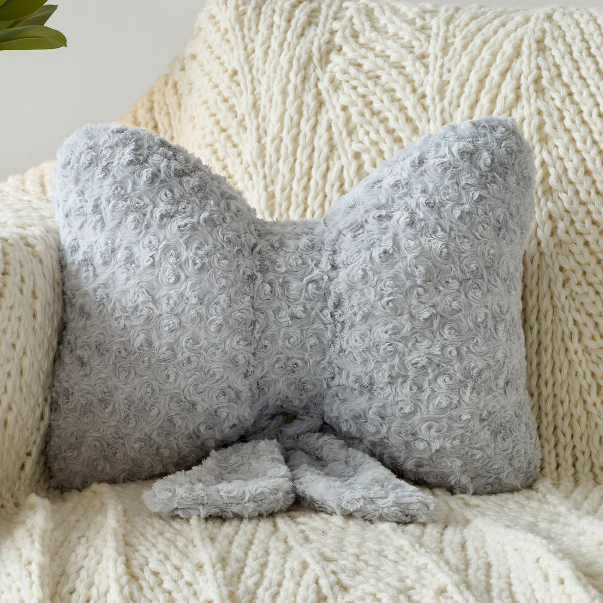 Bow Pillow, Decorative Throw Pillows Soft Plush (White, Small-12 Inches)