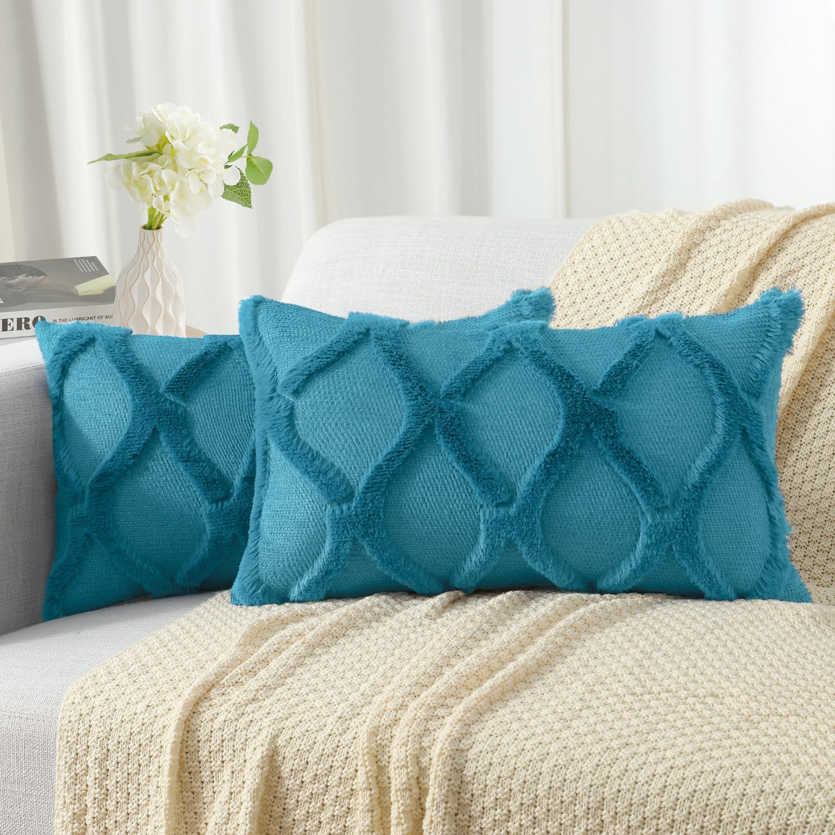 decorUhome Fall Throw Pillow Covers 18x18 Inch Set of 2, Soft Plush Faux Fur Wool Rust Couch Pillow Covers, Decorative Neutral Pillow Cases for Bed Sofa Living Room Home Decor