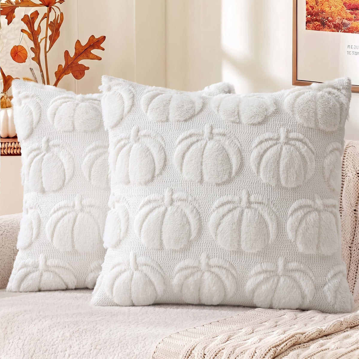 decorUhome Beige Bow Cute Girl Faux Fur Throw Pillow Covers 18x18 Set of 2