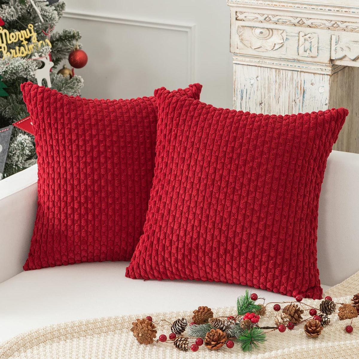 Kevin Textile Soft Corduroy 18x18 Inch Pillow Covers 2 Pack, Dark Green