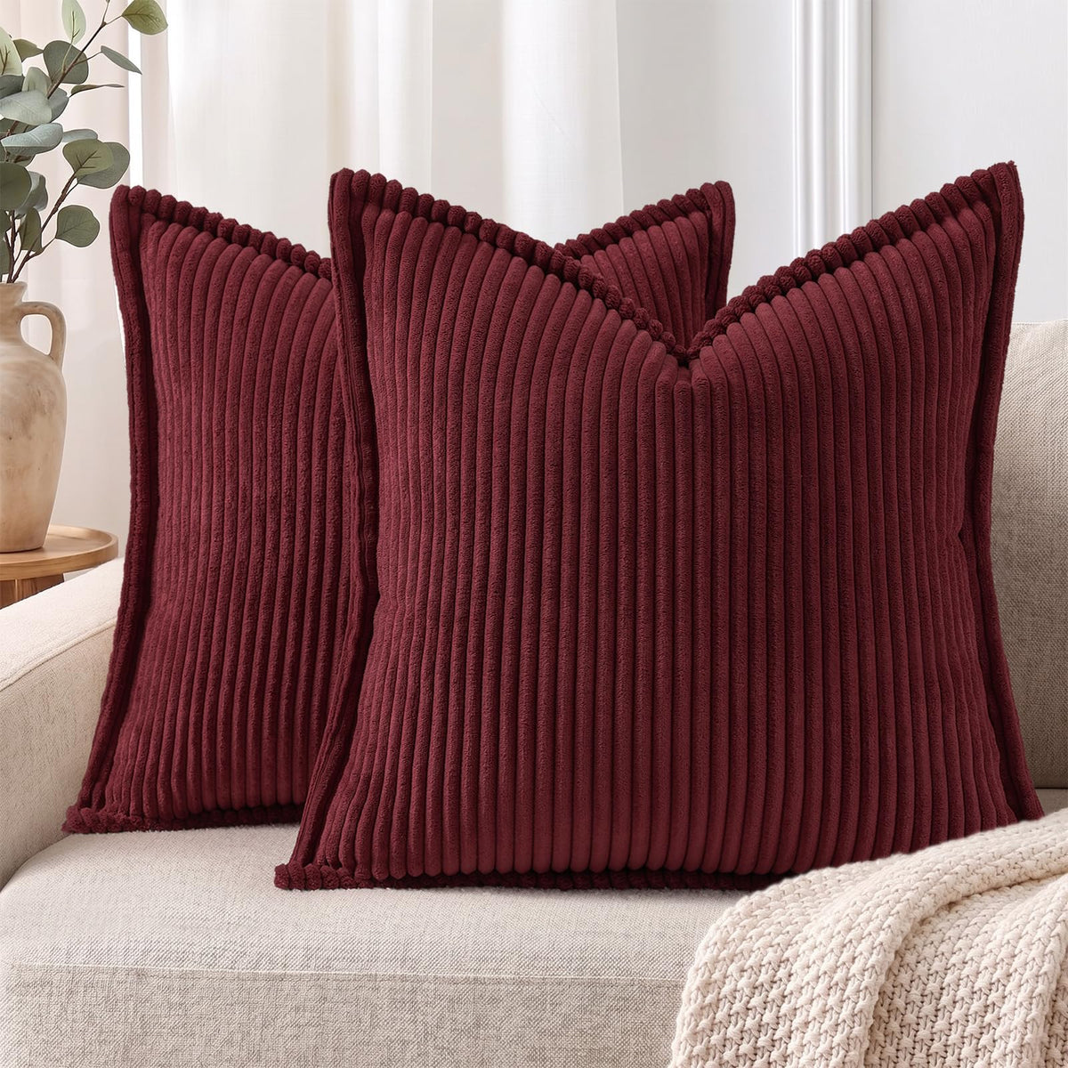 Mecatny Corduroy Fall Throw Pillow Covers 18x18 Set of 2 Cream White