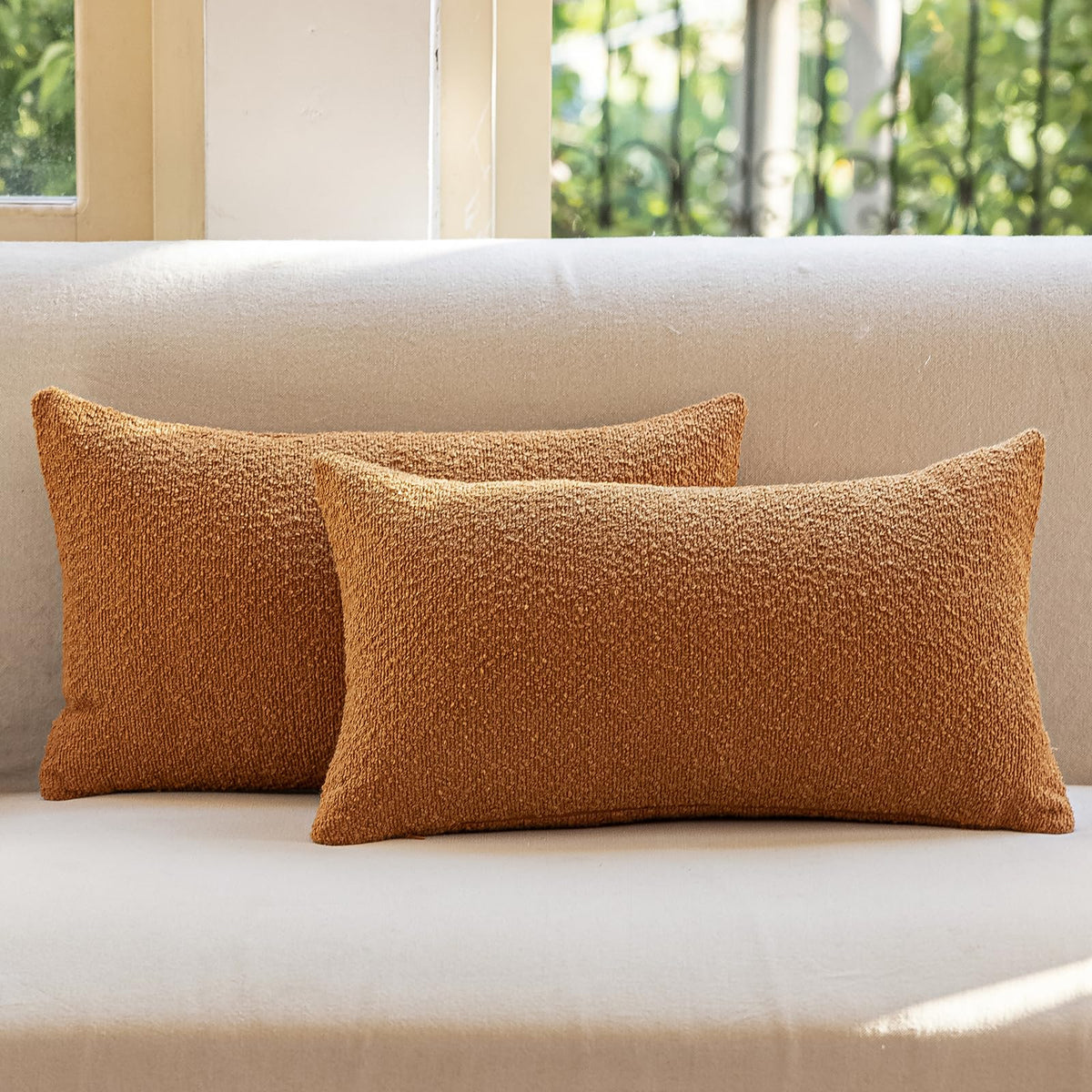 GEEORY Decorative Throw Pillow Covers 18x18 Inch Pack of 2,Textured Boucle Neutral Cushion Cases for Bed Couch Sofa, Accent Mordern Farmhouse & Minimalist Home Decor (Olive Green) GE05-18