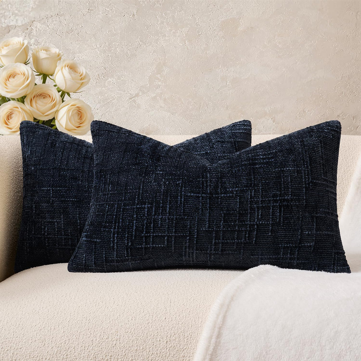 Throw Pillow Covers Mustard Yellow Set of 2 18x18 Inch Pillow Covers, Soft Fall Chenille Neutral Decorative Covers for Couch Sofa Bed Living Room, Home Modern Farmhouse Boho Decor