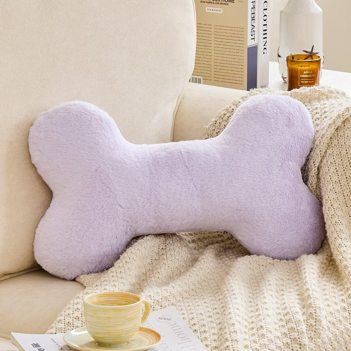 XVTRU Bone Pillow Cute Decorative Throw Pillow Bone Shaped Pillows for Aesthetic Home Decorative Cushion Pet Plush Pillow for Bed Sofa Couch (Pink, 15 Inch)