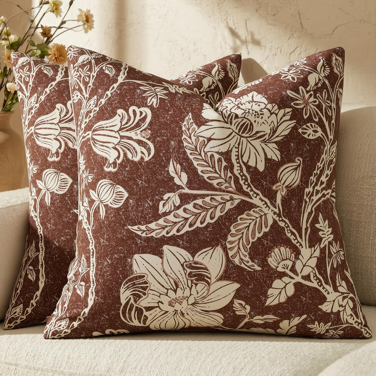 Cotton Navy Blue 18x18 Floral Decorative Sofa Couch Throw Pillow Covers
