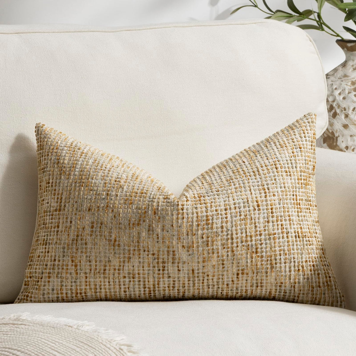 Pack of 2 Neutral Throw Pillow Covers 18x18 Boho Textured Dots Stripe Chenille Square Decorative Pillow Cases Accents for Living Room Couch Bed Farmhouse Home Decor, Taupe