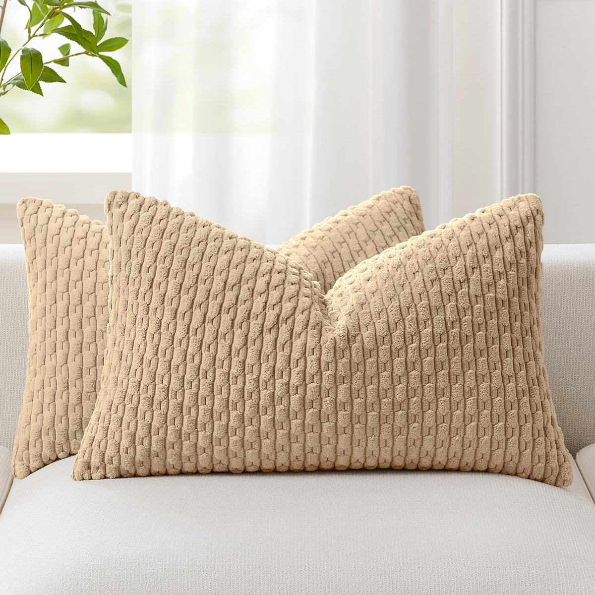 Kevin Textile Soft Corduroy 18x18 Inch Pillow Covers 2 Pack, Dark Green
