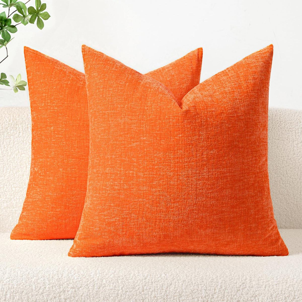 MIULEE Soft Chenille Throw Pillow Covers Green 18x18 Inch Pack of 2