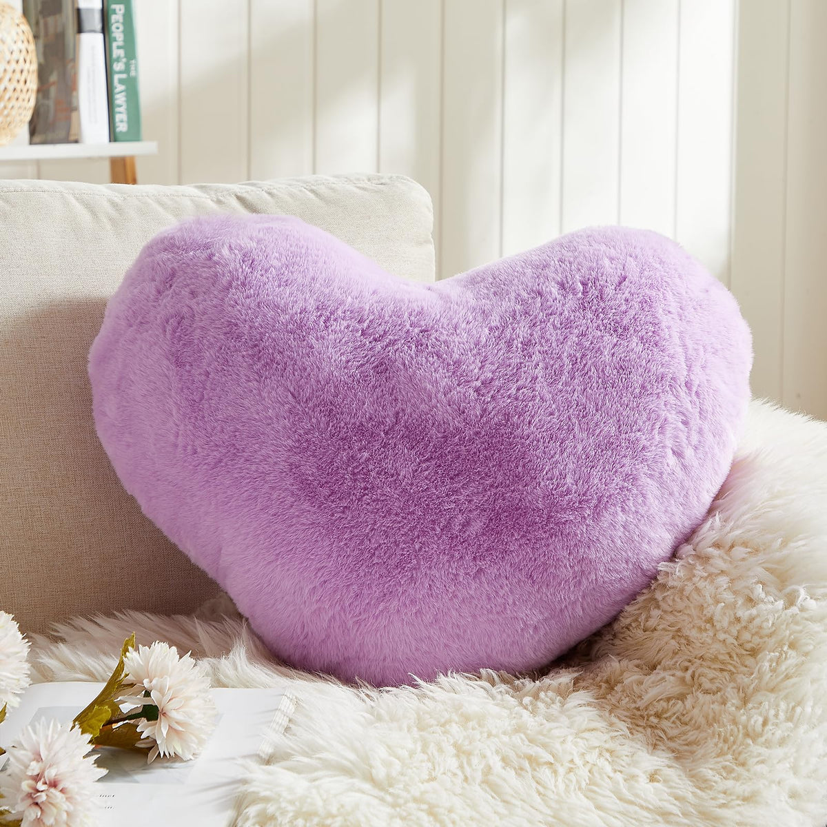 EastTree Heart Pillows, Light Blue Heart Shaped Pillows, Love Throw Pillows Gifts, Ultra Soft Faux Rabbit Fur Small Cute Pillows, Women Girls Kid Room Decor 10x13 Inch