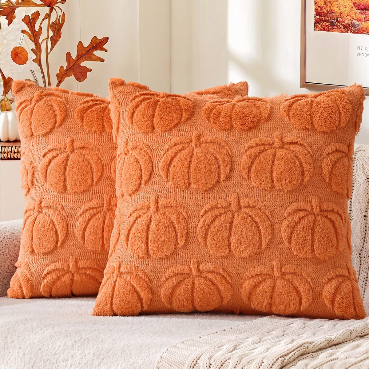 decorUhome Beige Bow Cute Girl Faux Fur Throw Pillow Covers 18x18 Set of 2