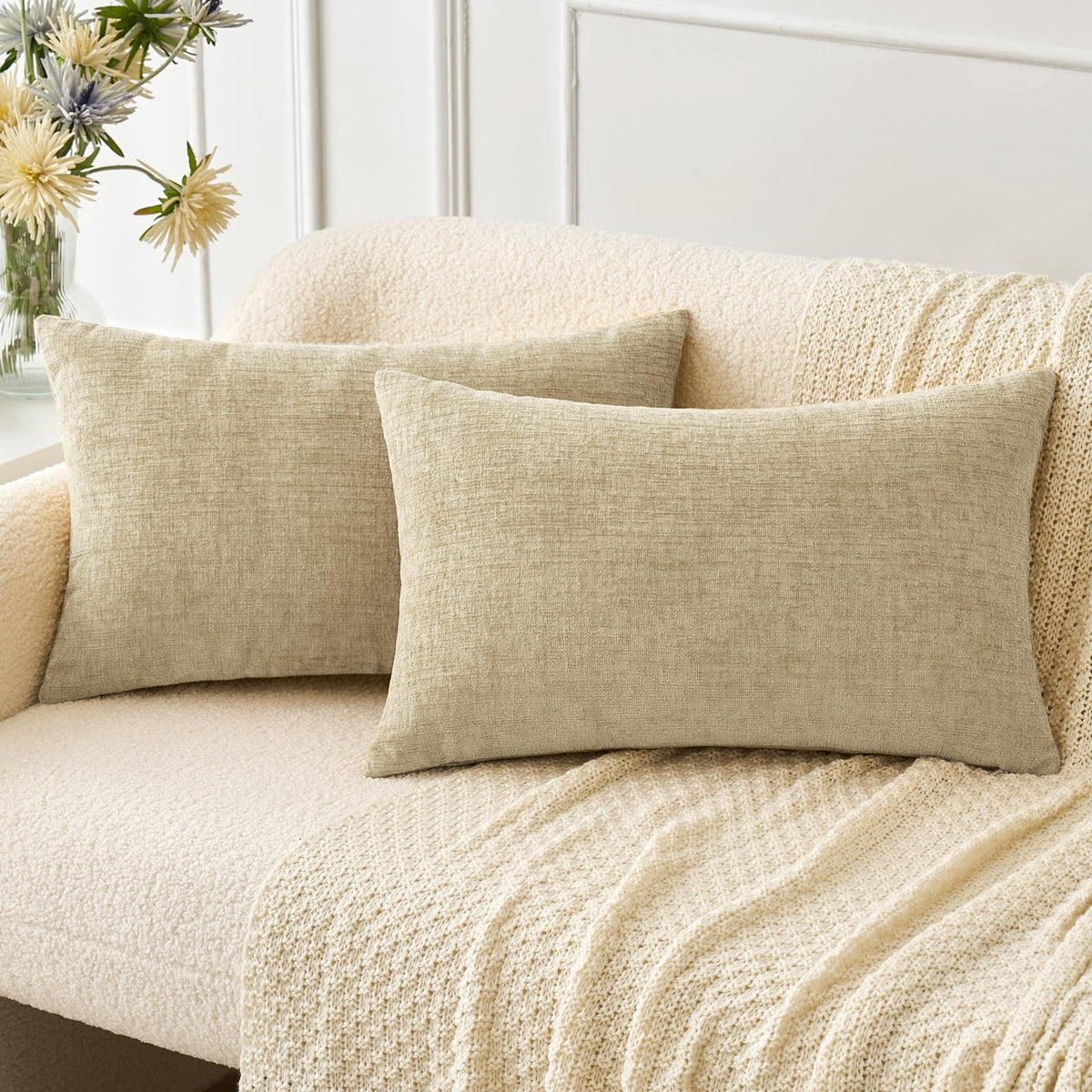 MIULEE Soft Chenille Throw Pillow Covers Green 18x18 Inch Pack of 2