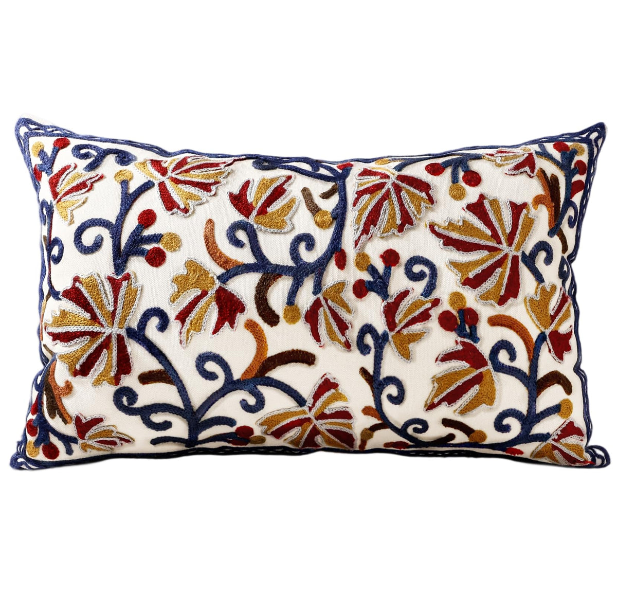 Embroidered Throw Pillow Cover, 18x18 Inch, Fall Abstract Floral
