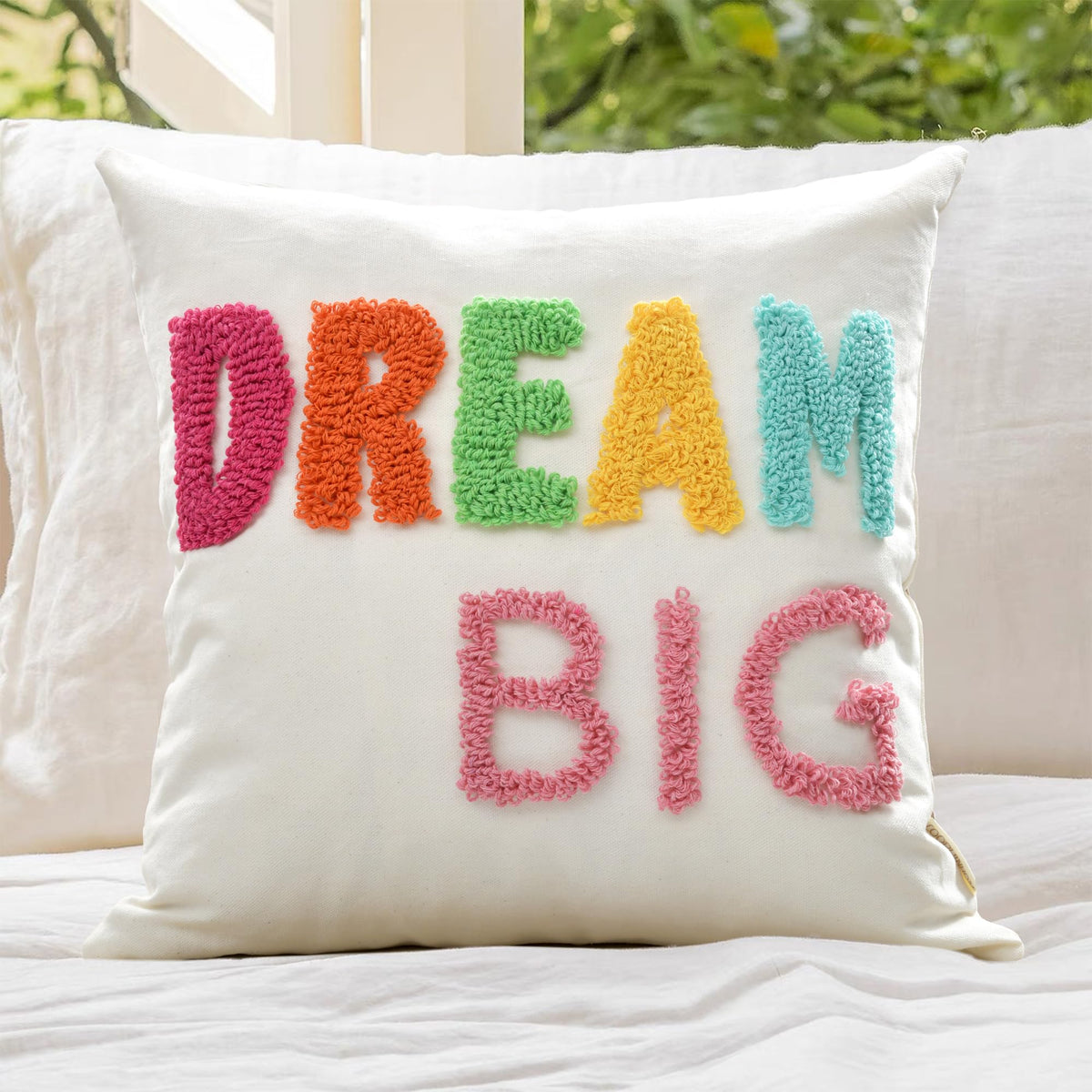 Boho Sofa Throw Pillow Covers – Exquisitely Crafted with Hand-Finished Tuft with Thick Cotton Tassel Details – Soft & Stylish Moroccan Decorative, 18x18inch (Spring Ruched)