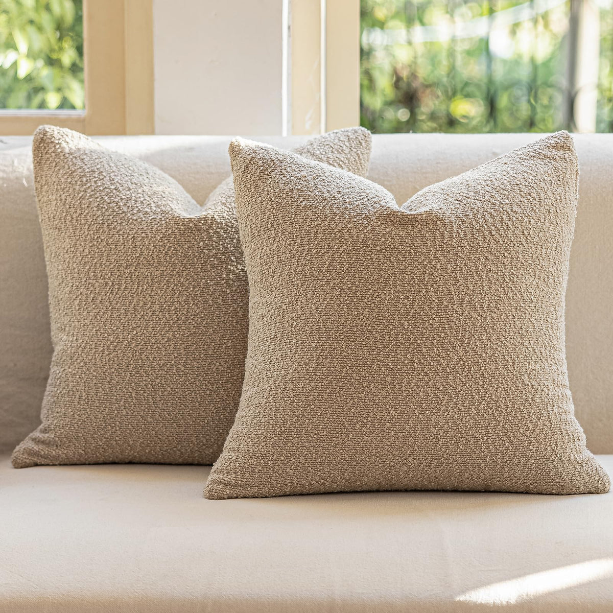 GEEORY Decorative Throw Pillow Covers 18x18 Inch Pack of 2,Textured Boucle Neutral Cushion Cases for Bed Couch Sofa, Accent Mordern Farmhouse & Minimalist Home Decor (Olive Green) GE05-18