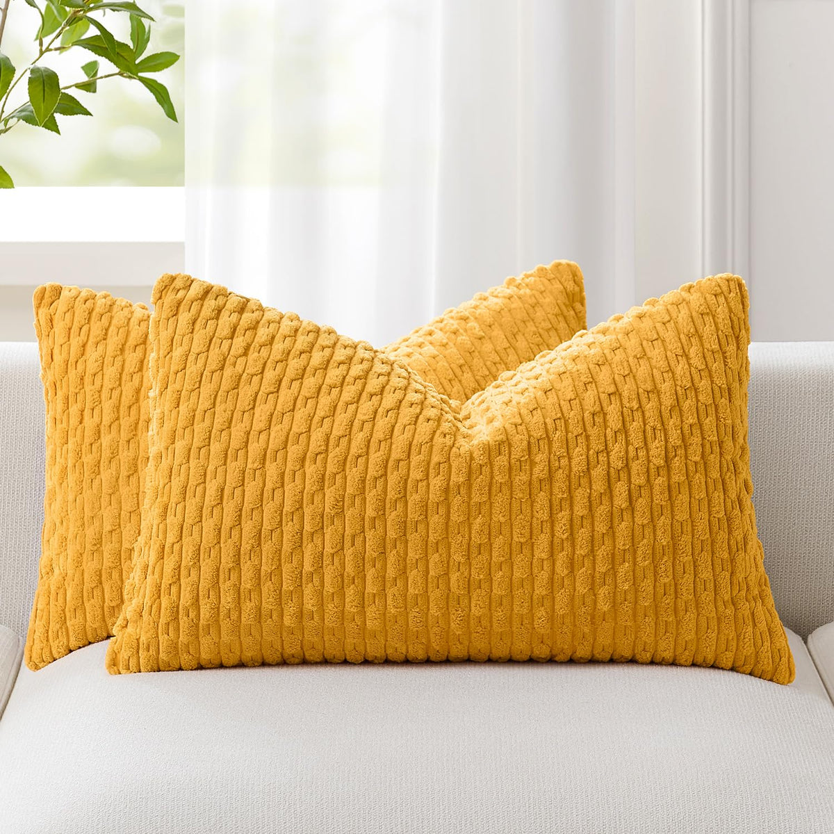 Kevin Textile Soft Corduroy 18x18 Inch Pillow Covers 2 Pack, Dark Green