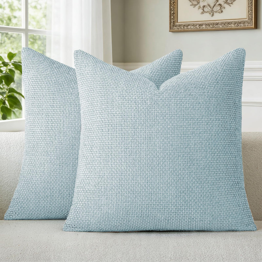 a moment Light Green Chenille Throw Pillow Covers 20x20 Inch Pack of 2 Modern Decorative Throw Pillow Covers Farmhouse Cross Covers Home Decor for Sofa Bedroom Living Room Spring