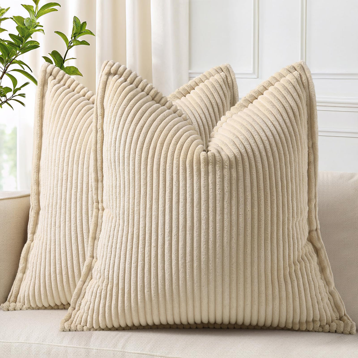 decorUhome Fall Corduroy Rust Throw Pillow Covers 18x18 Set of 2