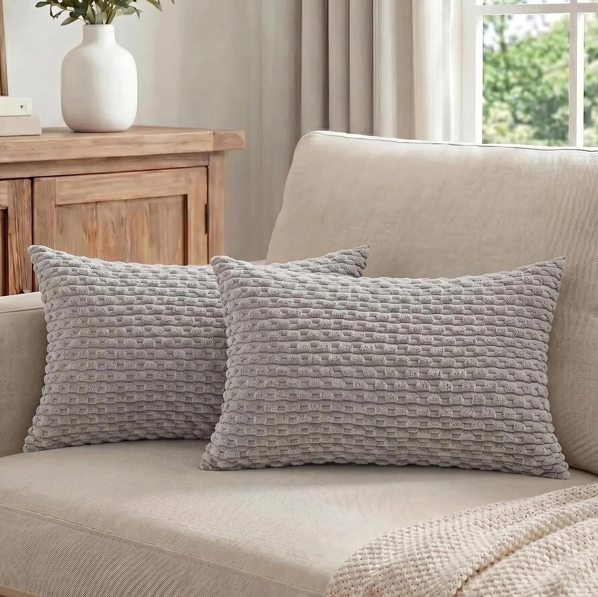 Fancy Homi 2 Packs Blush Pink Decorative Throw Pillow Covers 18x18 Inch for Couch Bed Sofa, Modern Farmhouse Boho Home Decor, Soft Cute Plush Corduroy Cushion Case 45x45 cm