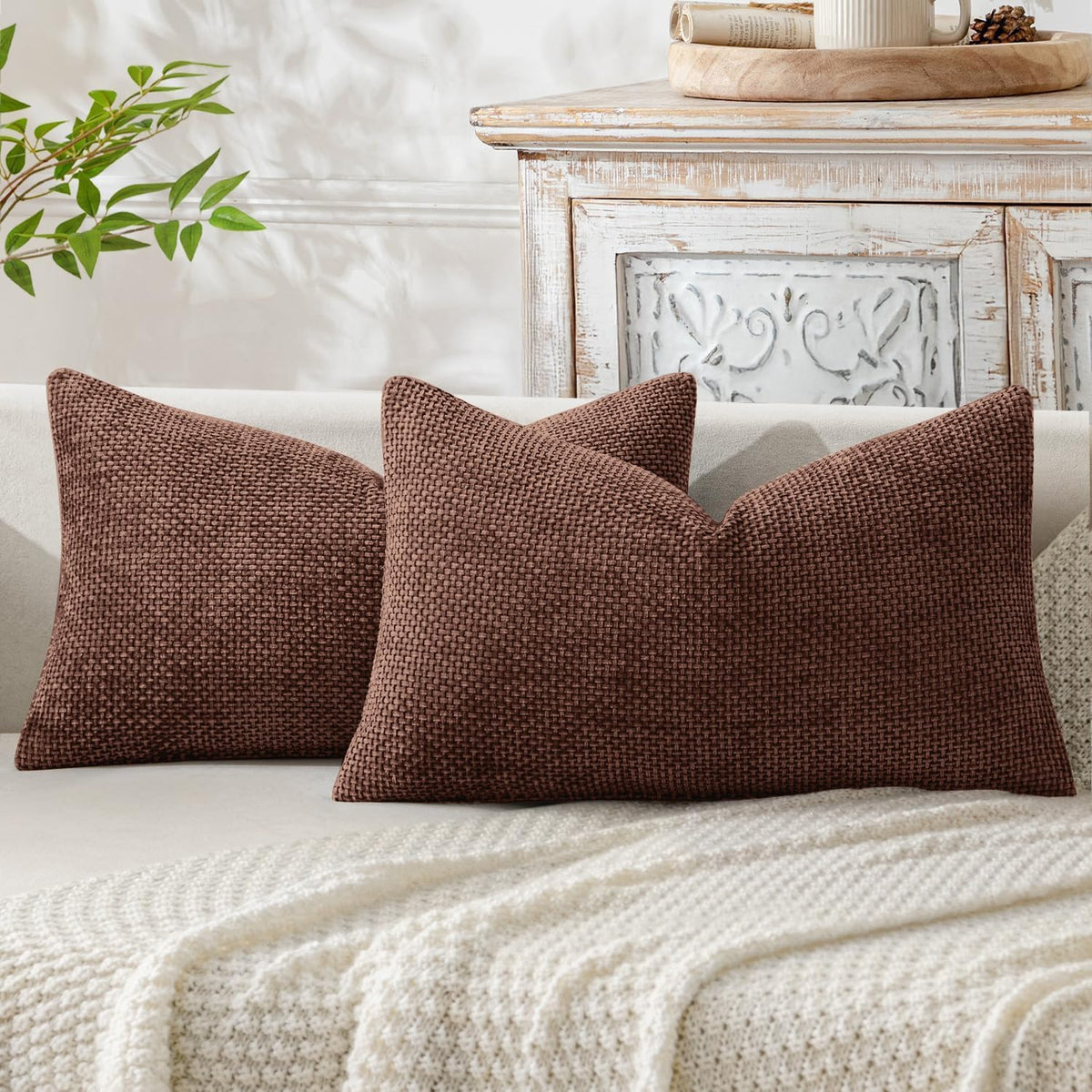 MIULEE Decorative Couch Throw Pillow Covers 20x20 Inch Neutral Beige 2 Pack