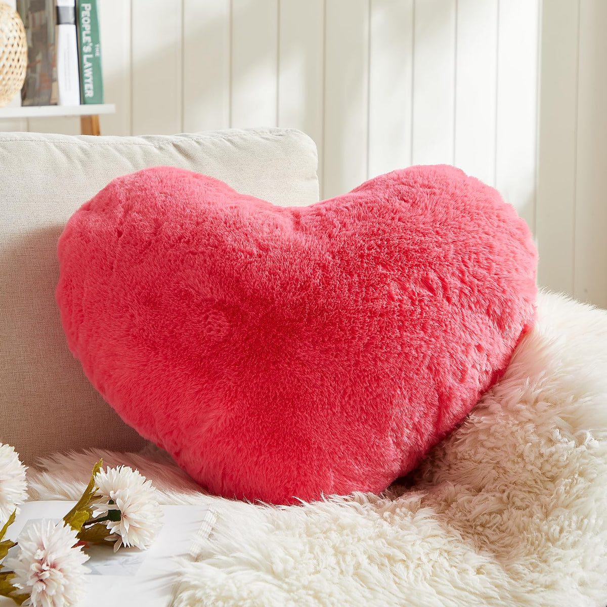 EastTree Heart Pillows, Light Blue Heart Shaped Pillows, Love Throw Pillows Gifts, Ultra Soft Faux Rabbit Fur Small Cute Pillows, Women Girls Kid Room Decor 10x13 Inch