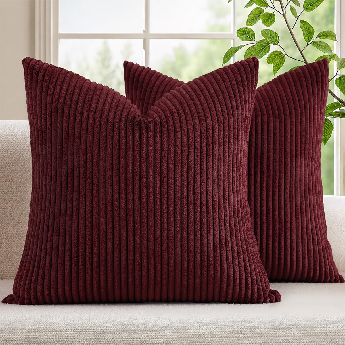 Mecatny Corduroy Fall Throw Pillow Covers 18x18 Set of 2 Cream White