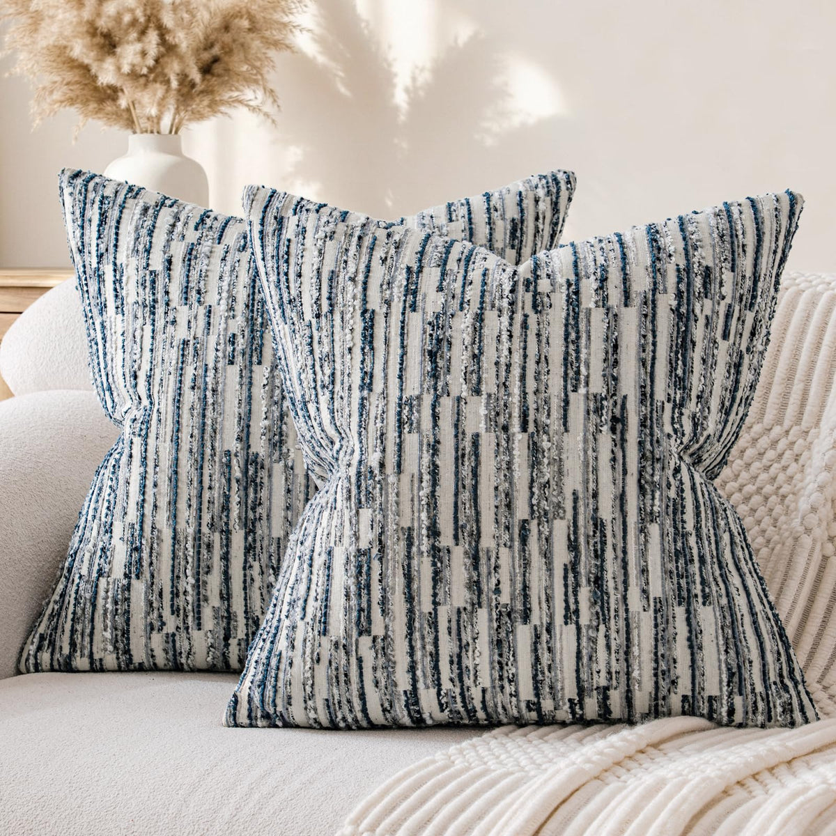 Boho Striped Decorative Throw Pillow Covers 20"X20" Set of 2,Moss Green