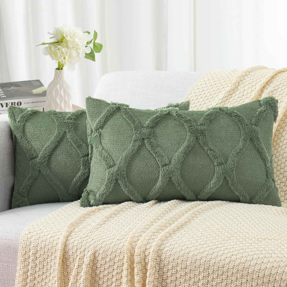decorUhome Fall Throw Pillow Covers 18x18 Inch Set of 2, Soft Plush Faux Fur Wool Rust Couch Pillow Covers, Decorative Neutral Pillow Cases for Bed Sofa Living Room Home Decor