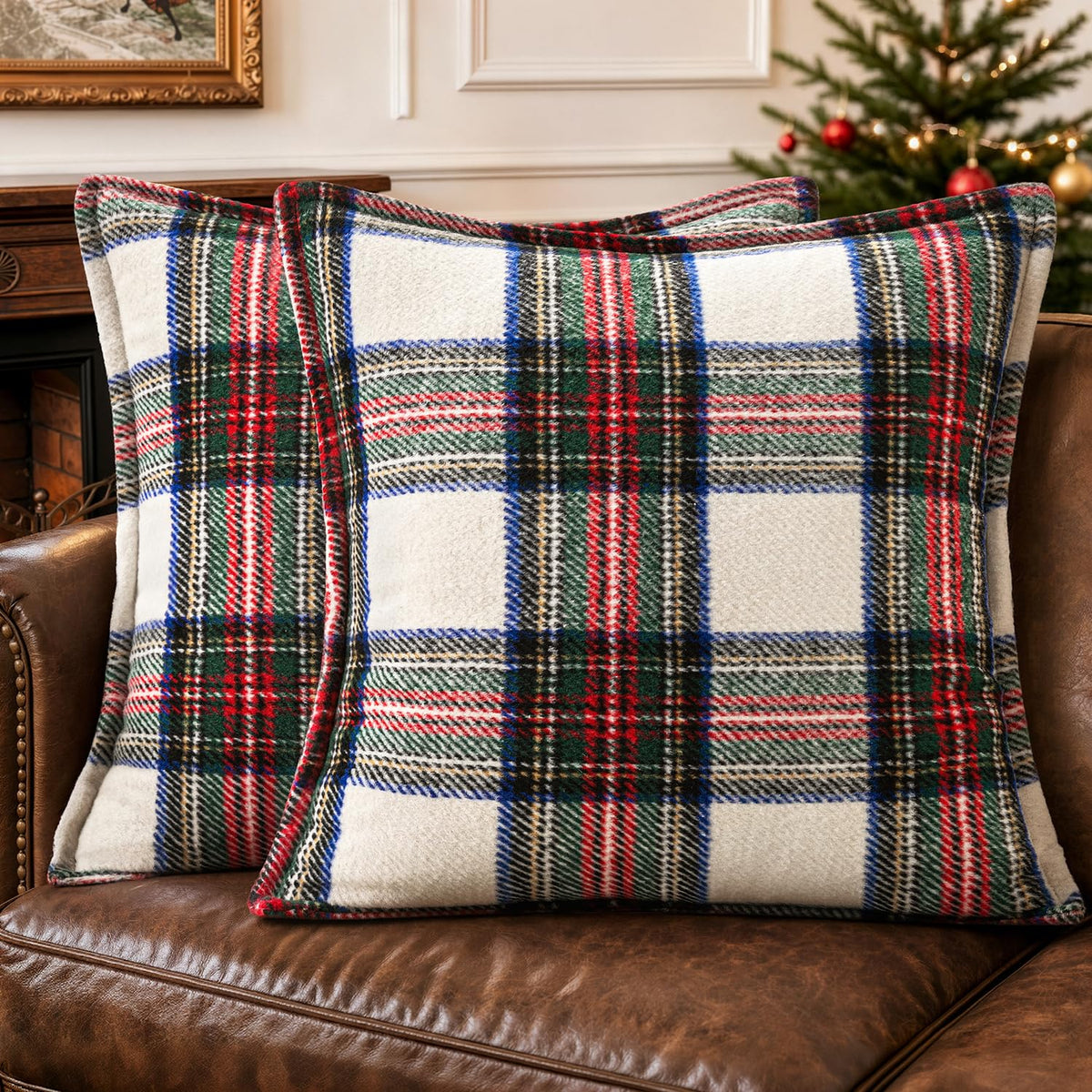 MIULEE Fall Plaid Pillow Covers 18x18 Khaki Fall Decorations for Home