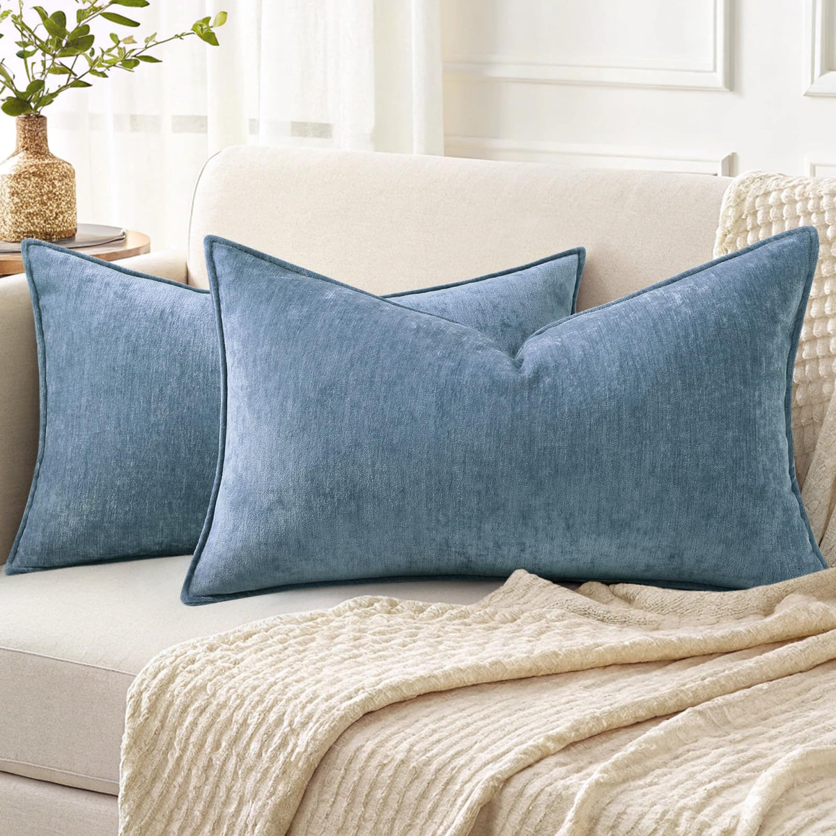 decorUhome Chenille Ultimate Gray Throw Pillow Covers 18x18 Set of 2