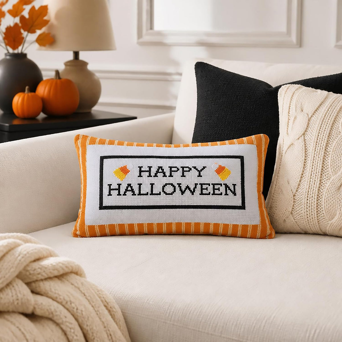 Mud Pie Halloween Pillow, Happy Halloween Embroidered Throw Pillow