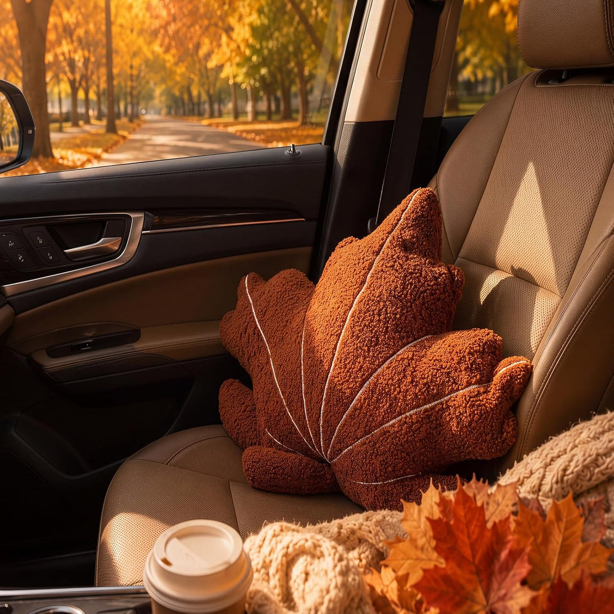 Geelin Leaf Shaped 3D Throw Pillows Plush Maple Leaf Pillow for Decorative