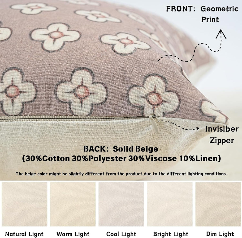 GEEORY Quatrefoil Taupe Throw Pillow Covers 2 Pack, 18x18 Farmhouse Decor