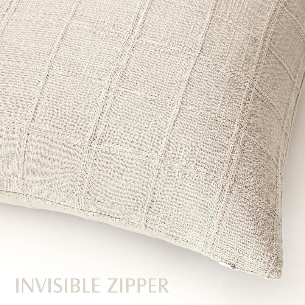 Foindtower Linen Check Decorative Throw Pillow Covers 18×18 Natural Beige