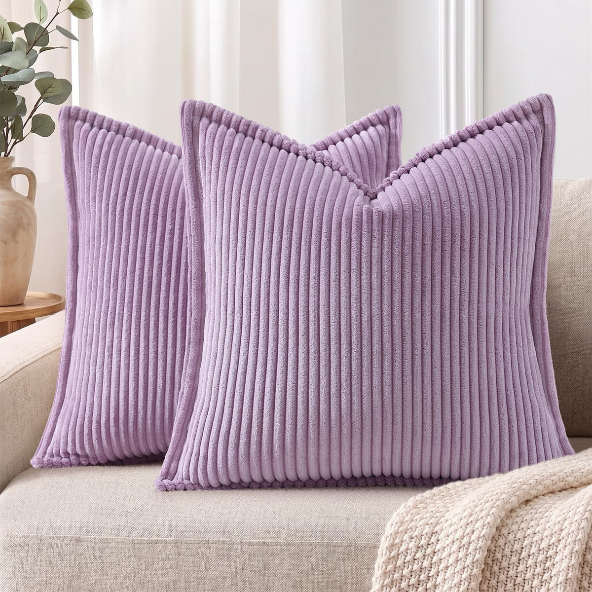 Mecatny Corduroy Fall Throw Pillow Covers 18x18 Set of 2 Cream White