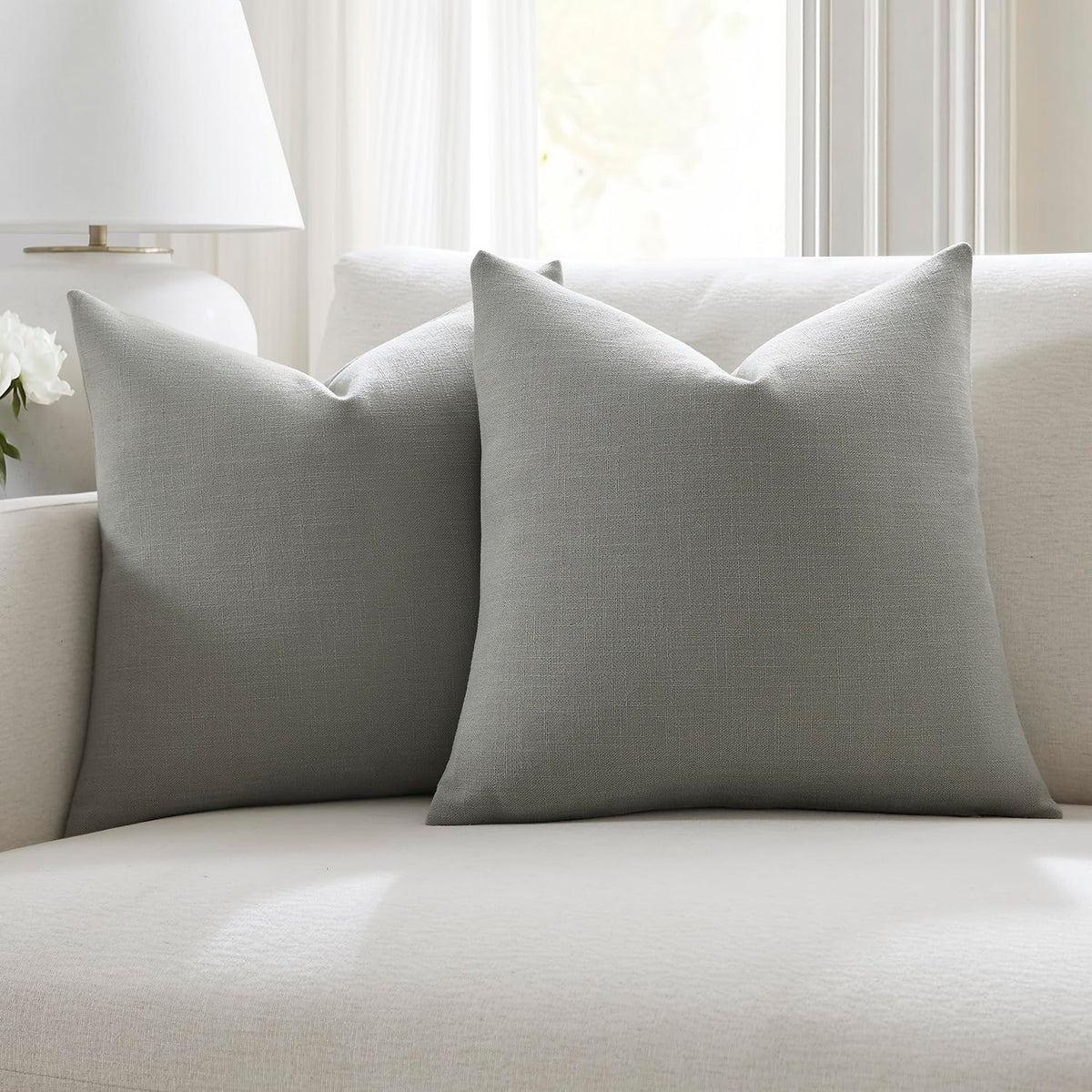 Meekio Linen Blend Throw Pillow Covers 20x20 Set of 2, Ivory