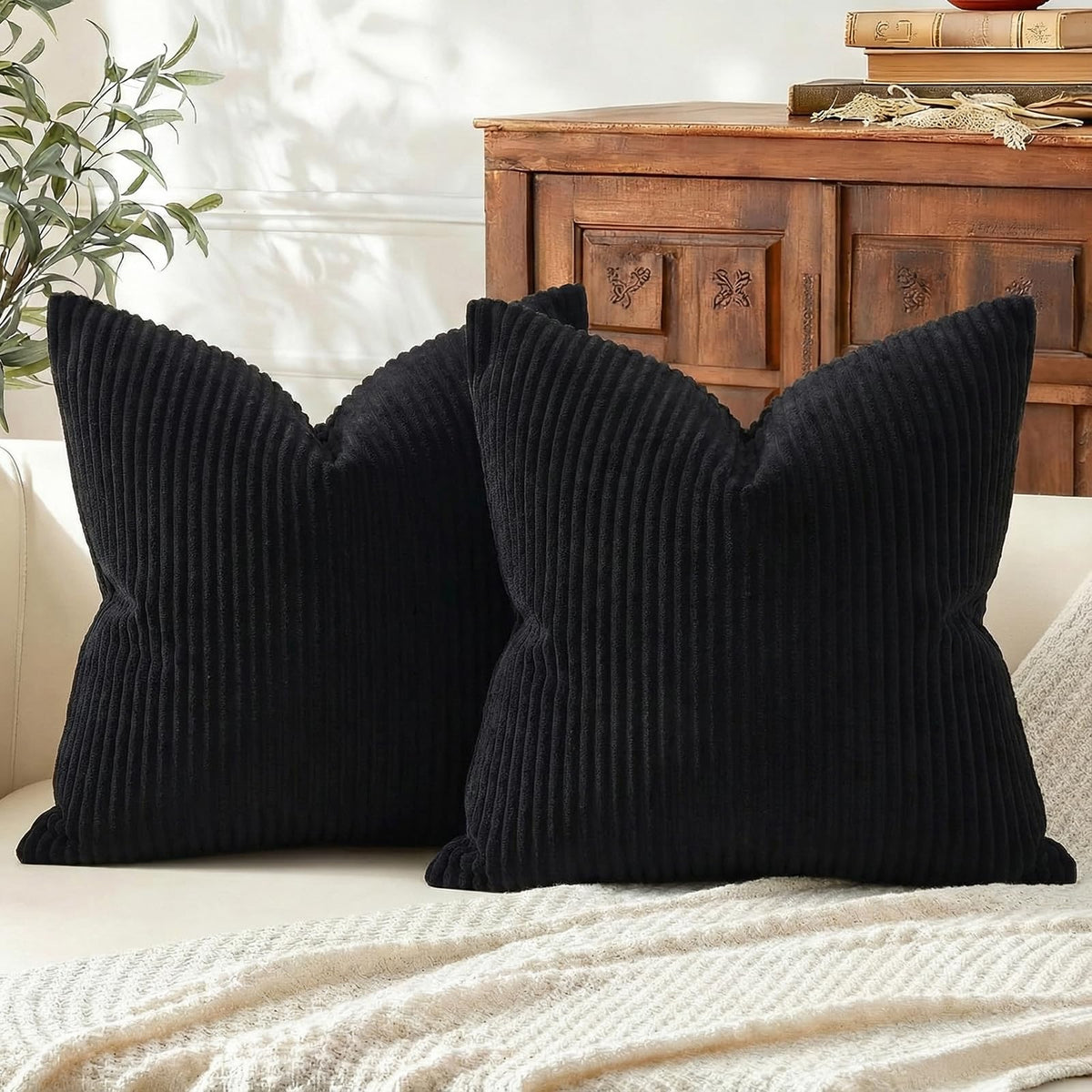Mecatny Corduroy Fall Throw Pillow Covers 18x18 Set of 2 Cream White