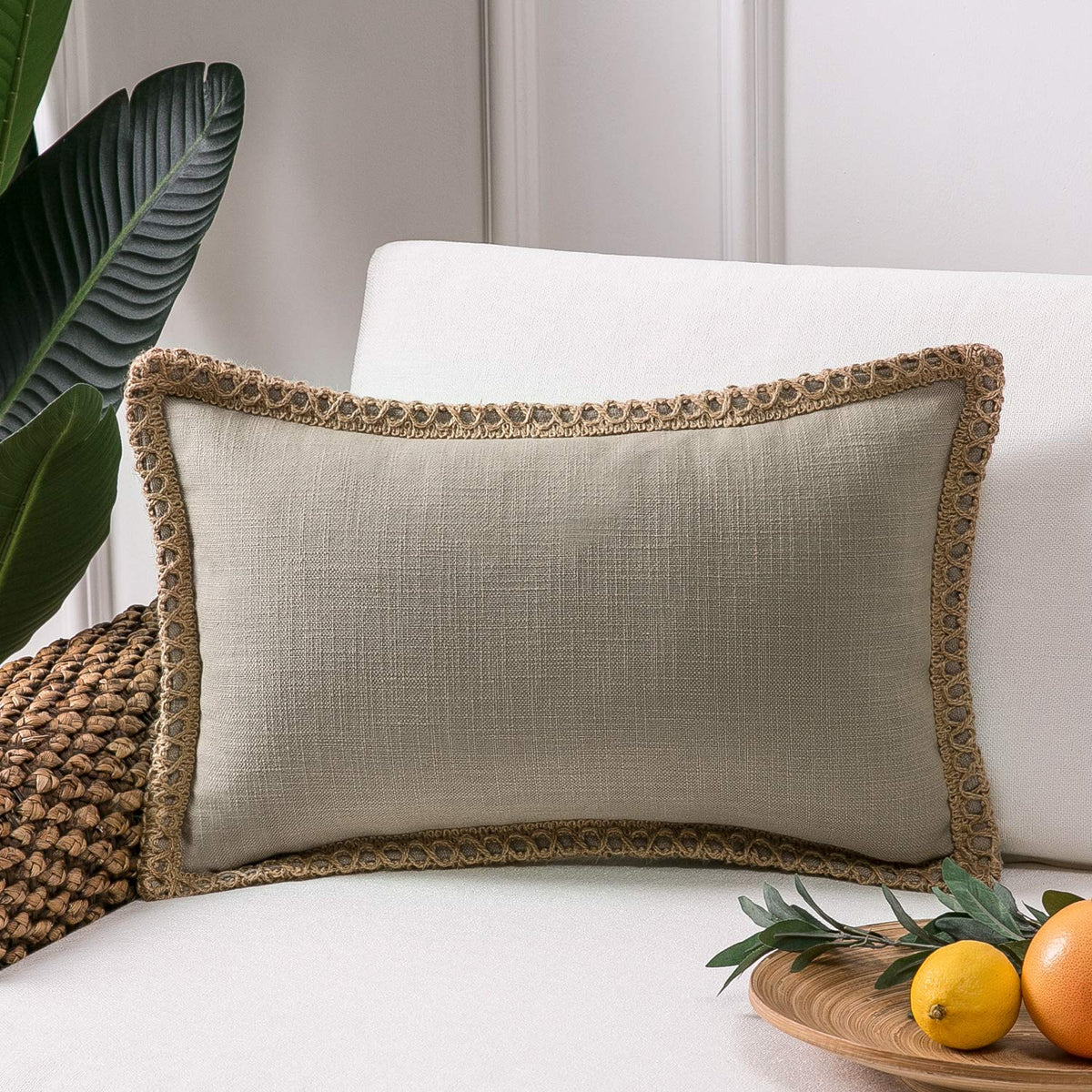 Phantoscope Pack of 2 Coastal Aqua Pillow Covers 18x18, Textured Polyester with Rope Trim, Fade Resistant Vintage Turquoise Blue Decorative Cushion Cases, Hidden Zipper, Farmhouse Boho Beach Decor