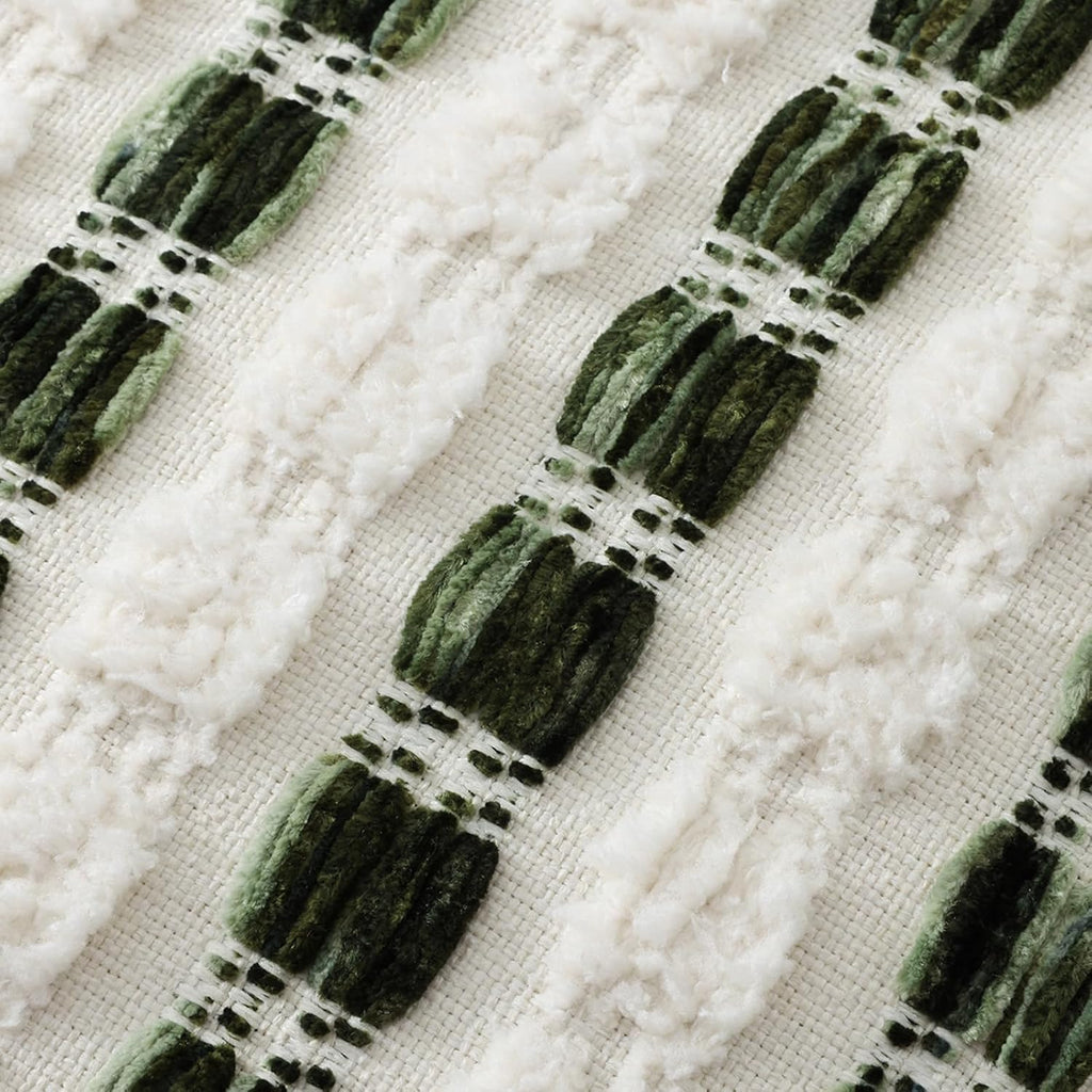 decorUhome Chenille Tufted Stripe Throw Pillow Covers 18x18 Set of 2 Green