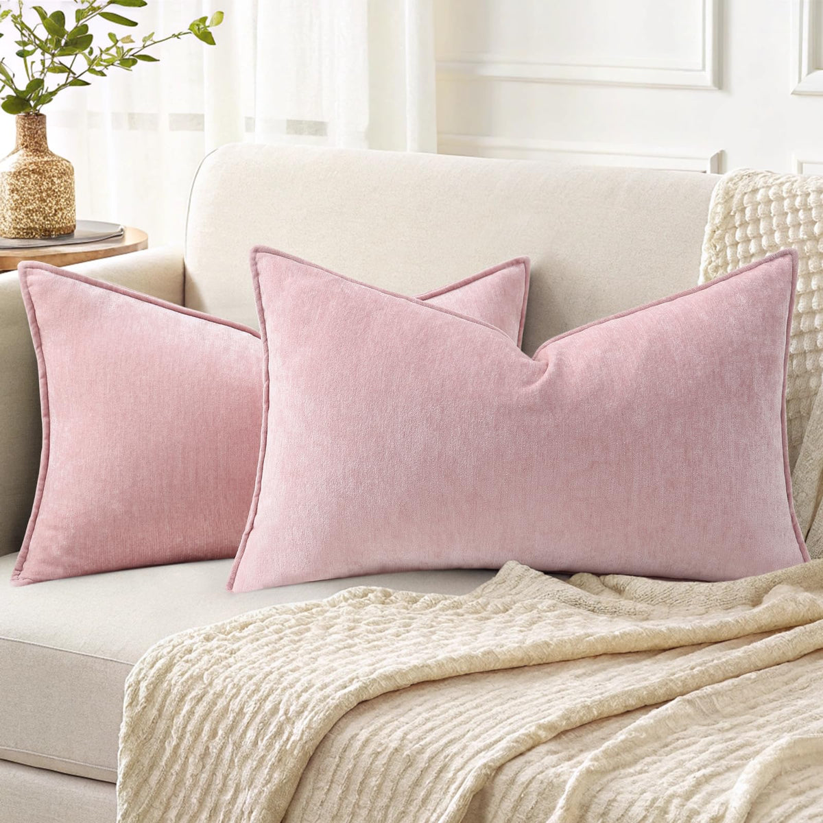 decorUhome Chenille Ultimate Gray Throw Pillow Covers 18x18 Set of 2