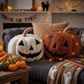 2pcs Fall Halloween 3D Pumpkin Throw Pillows Sherpa Stuffed Pumpkin Decor