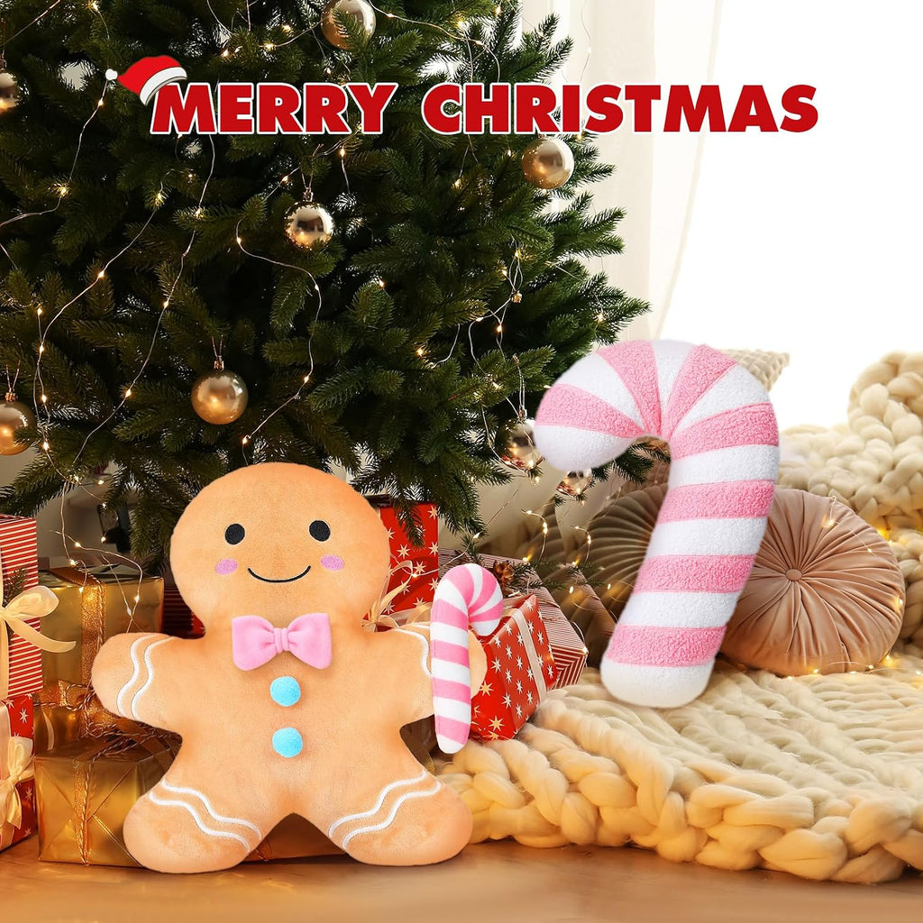 Yalikop 2 Pcs Christmas Gingerbread Cane Plush Pillows, Pastel