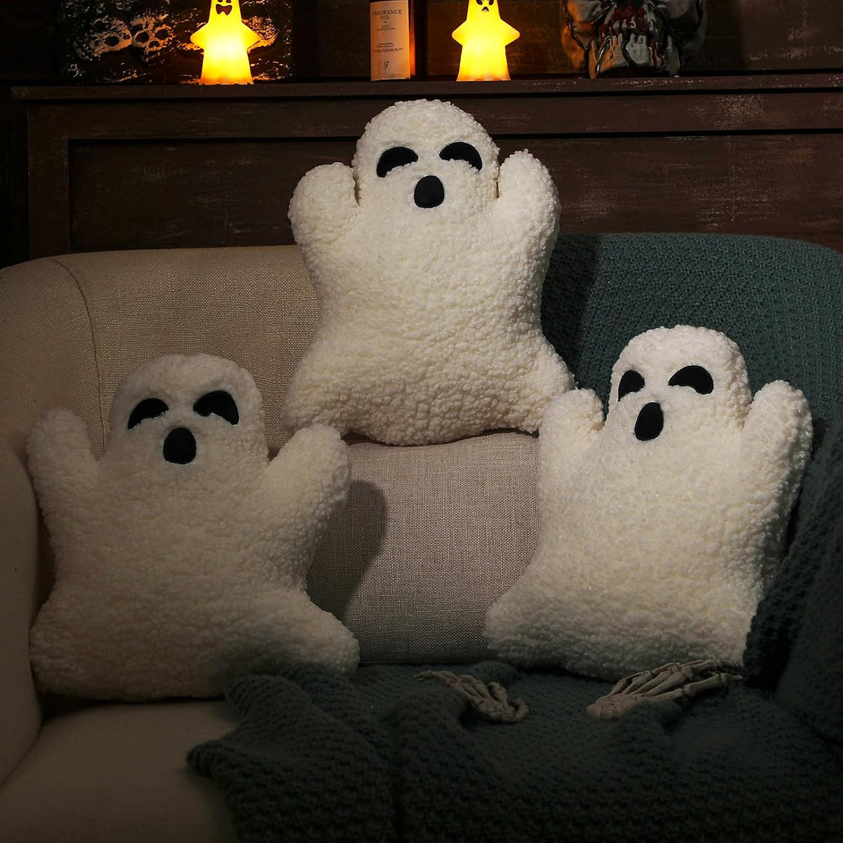 Shappy 3 Pcs Halloween Ghost Throw Pillows Cute Soft Decorative Pillows