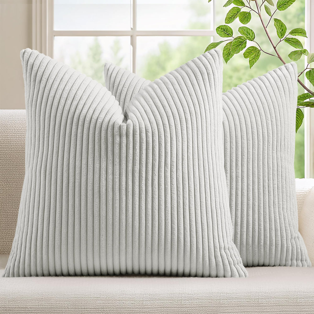 Mecatny Corduroy Fall Throw Pillow Covers 18x18 Set of 2 Cream White