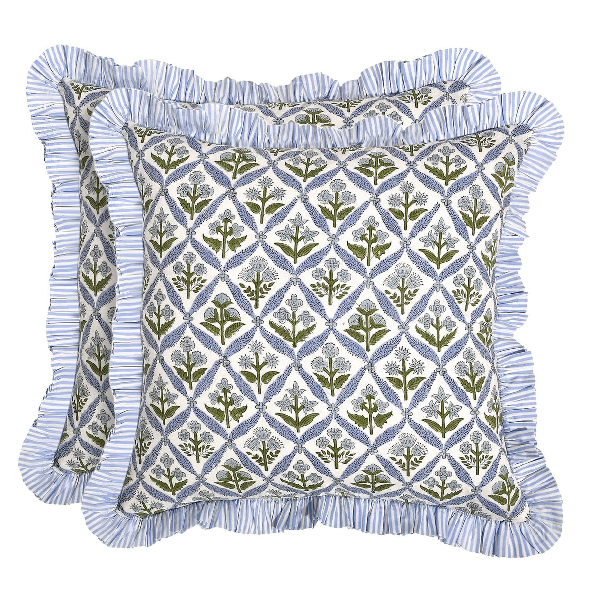 Ridhi Goldenrod Yellow Block Print Ruffle Pillow Covers 18x18 Inch Set of 2