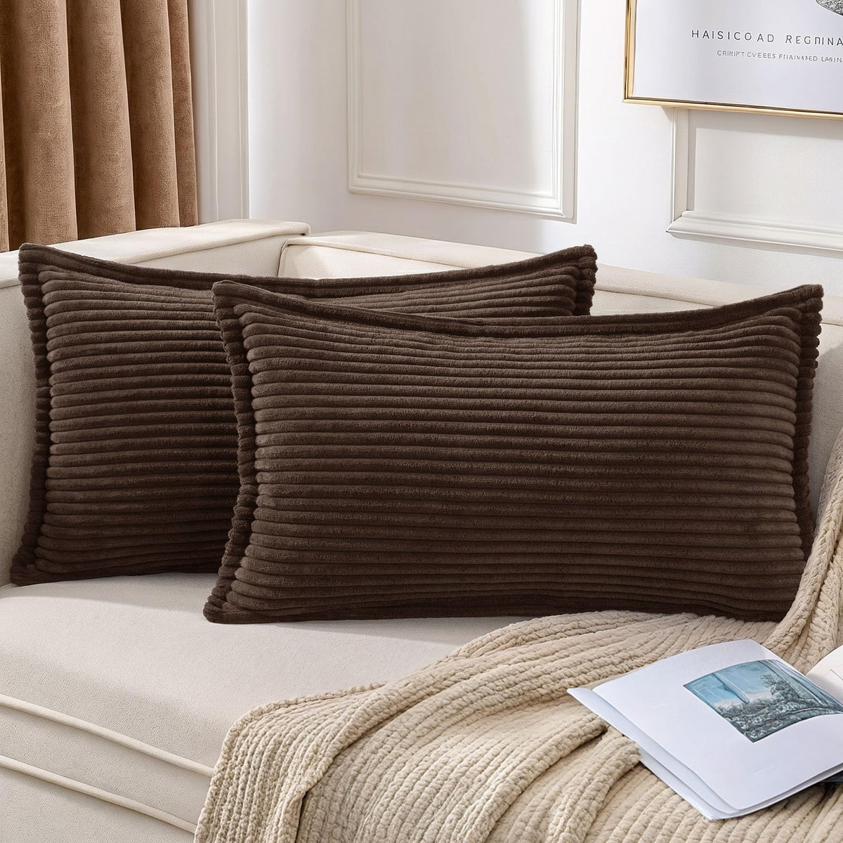 Mecatny Corduroy Fall Throw Pillow Covers 18x18 Set of 2 Cream White